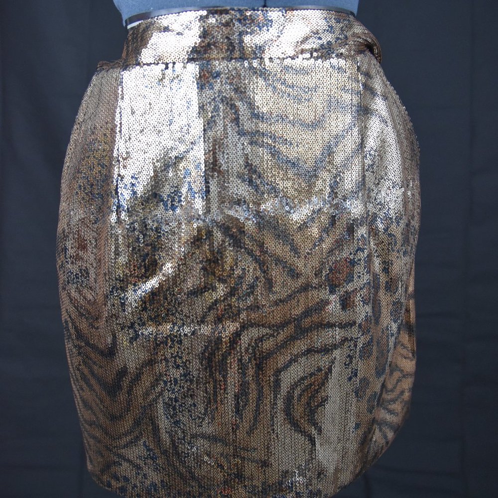 ZARA GOLD ANIMAL PRINT SEQUIN SKIRT SIZE LARGE